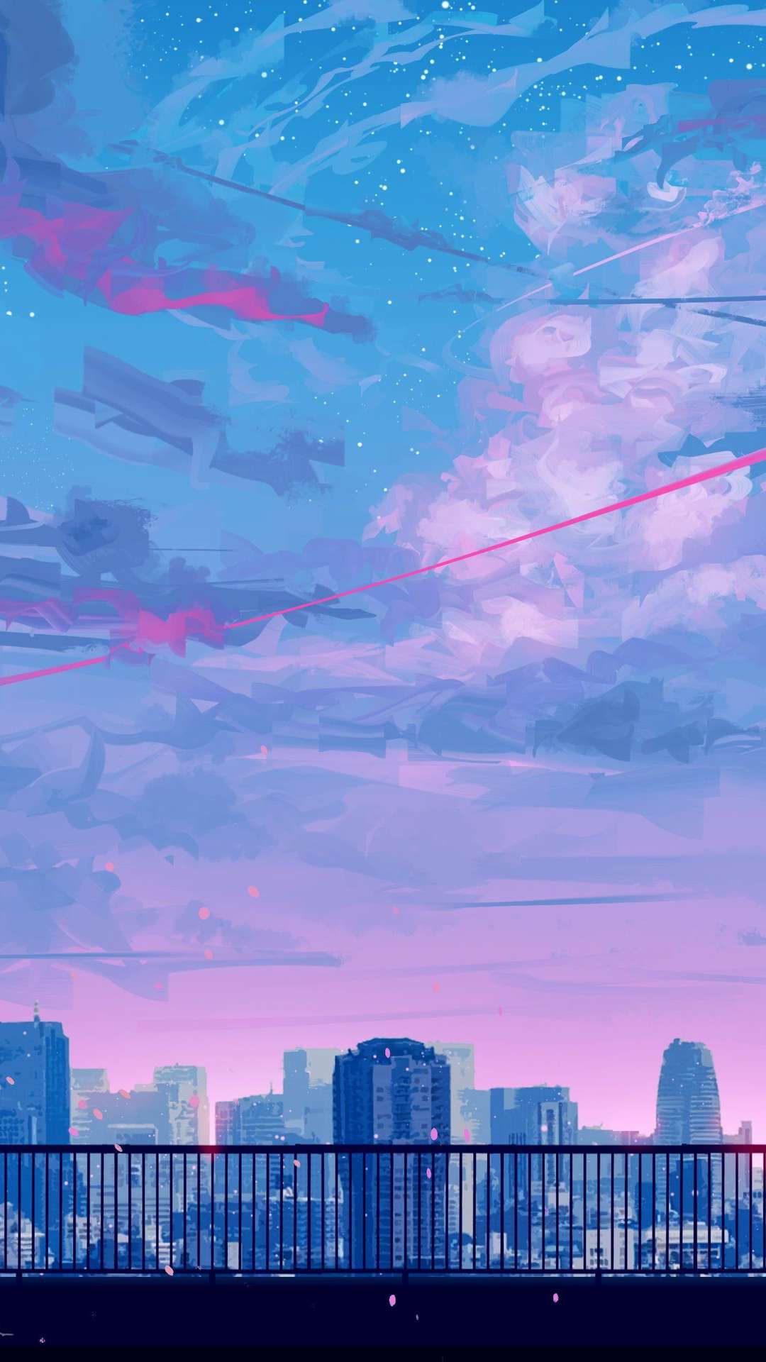 prompthunt: android mechanical cyborg anime girl child overlooking  overcrowded urban dystopia sitting. Pastel pink clouds baby blue sky.  Gigantic future city. Raining. Makoto Shinkai. Wide angle. Distant shot.  Purple sunset. Sunset ocean