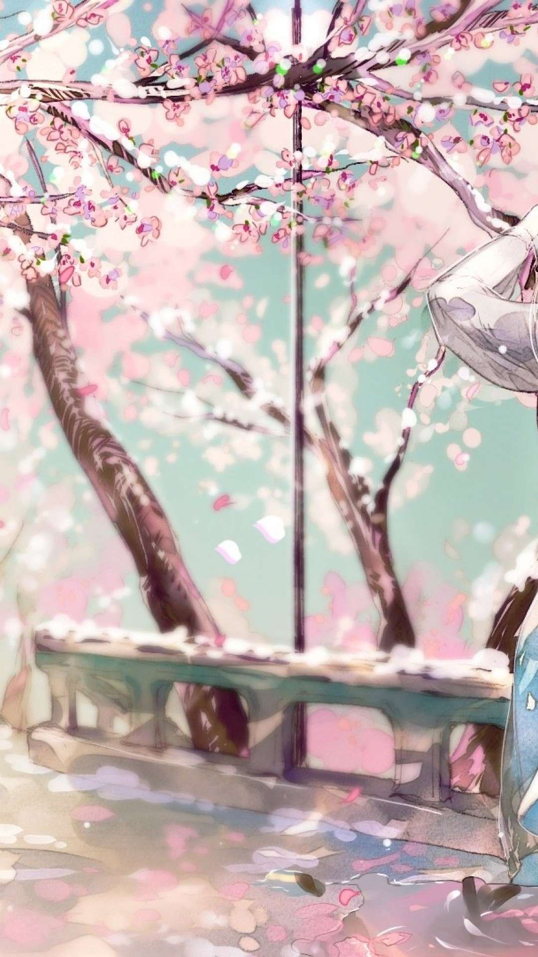 Anime Couple On Bridge With Cherry Blossom Live Wallpaper  WallpaperWaifu