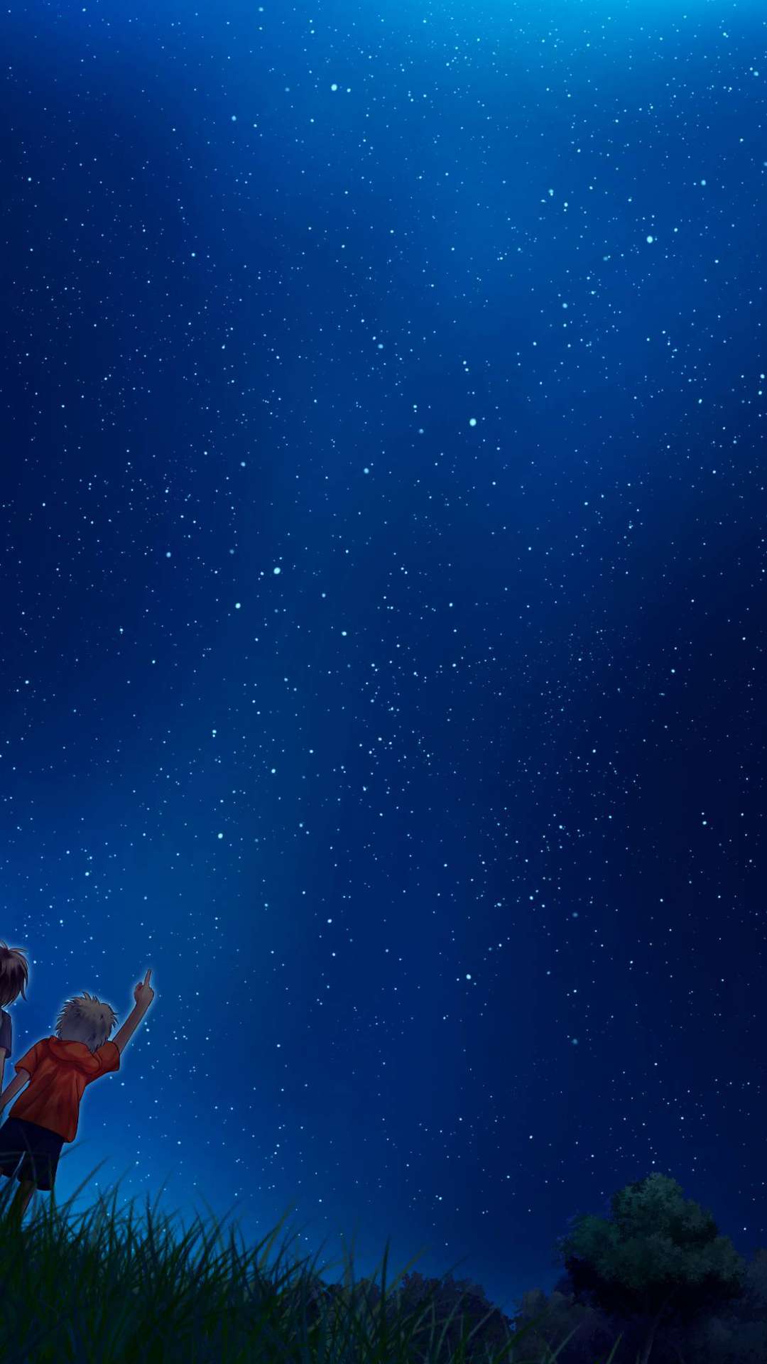 Starlit Romance: Anime Couple Gazing at the Night Sky, Anime Digital Art  illustration for background wallpaper. Generative AI Stock Illustration |  Adobe Stock