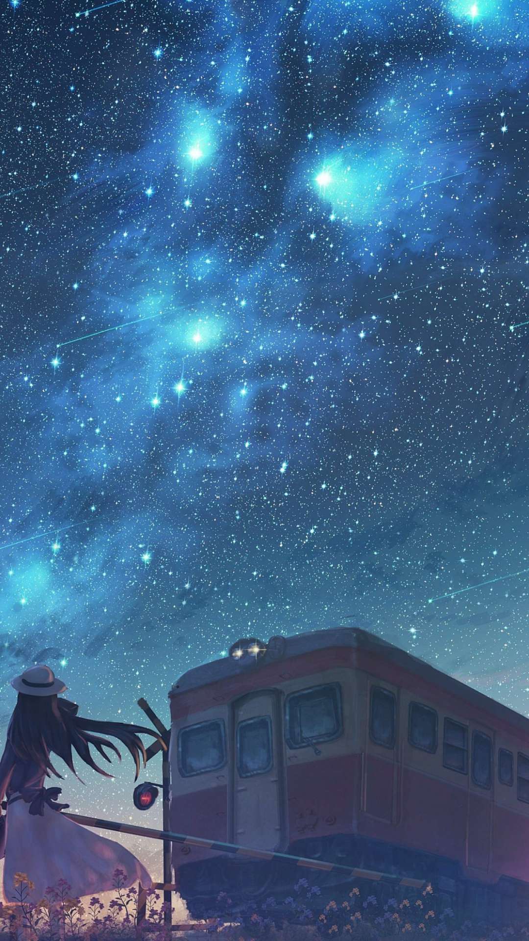 Anime Girls Night Sky Scenery Clouds Stars phone   Background and   Mocah HD phone wallpaper  Pxfuel