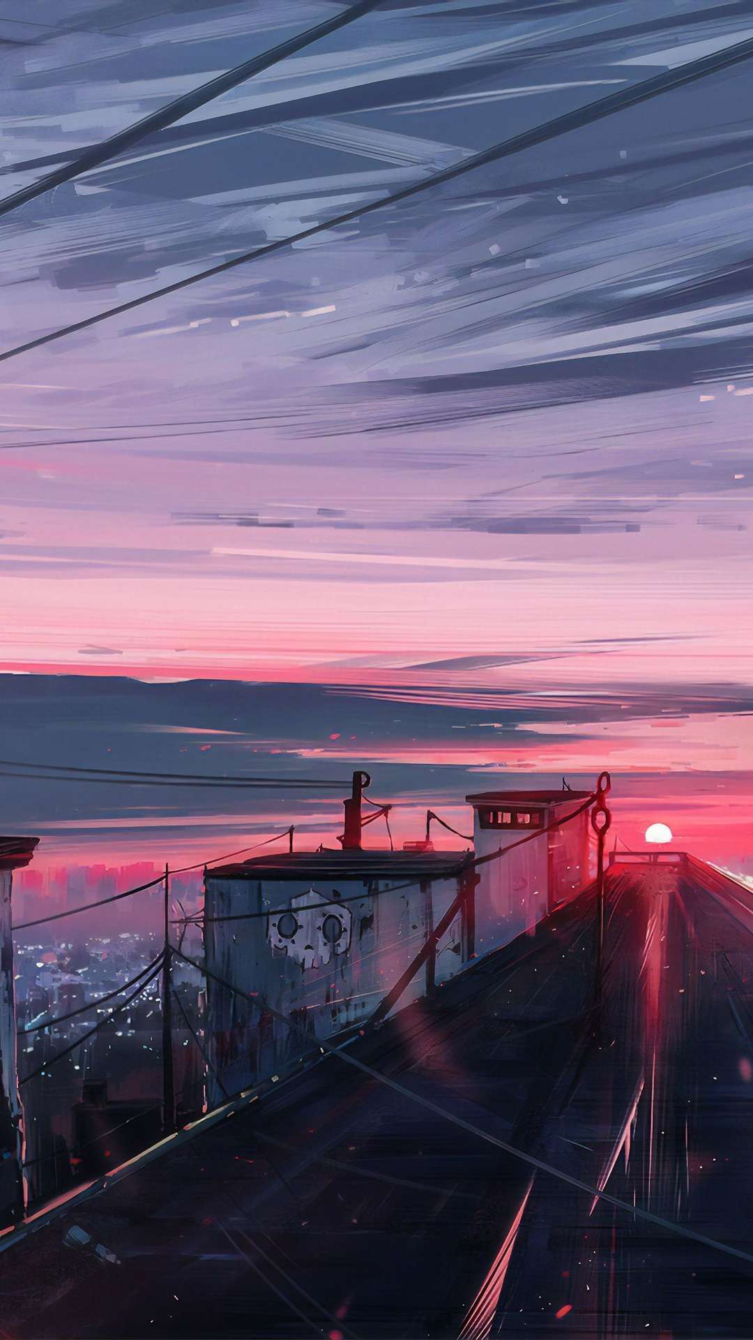 Anime Sunset Red Illustration Art iPhone Wallpapers Free Download